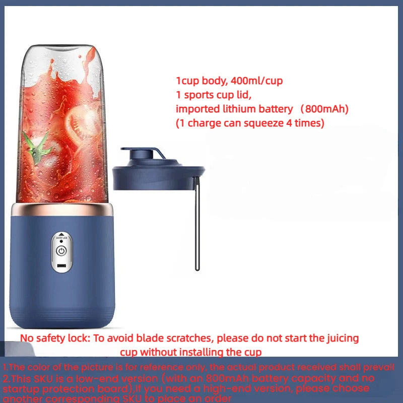 1PCS Juice Extractor Juice Cup Portable Rechargeable Small Juice Cup Home and Outdoor Multifunctional Juice Mixing 2Cups