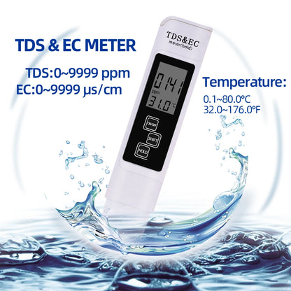 PH Meter & TDS Meter Digital Water Quality Tester 0-14 PH Meter Tester 0-9990PPM TDS&EC LCD Water Purity PPM Aquarium Filter