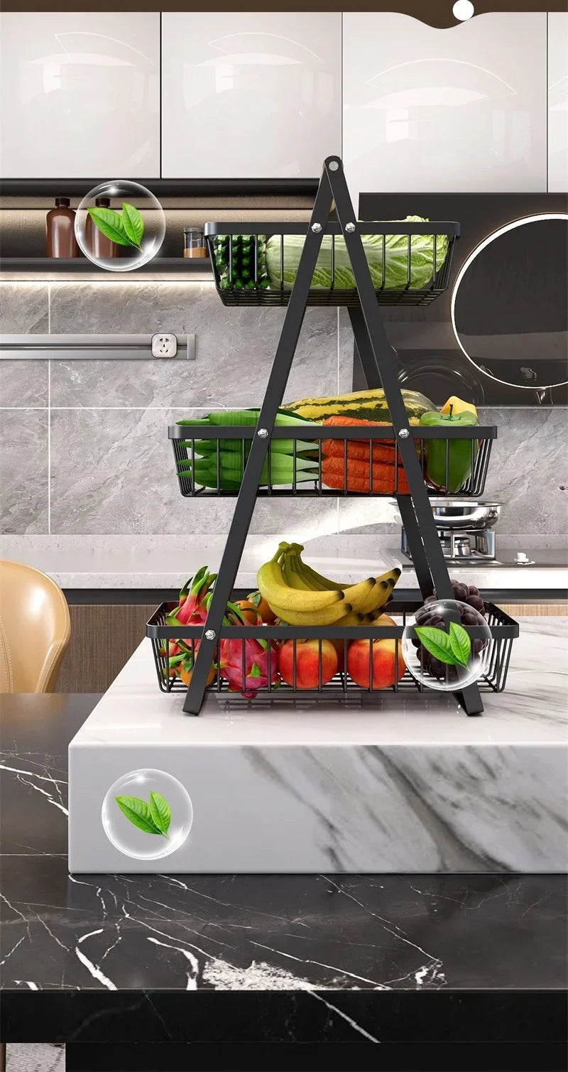 2025 New Portable Iron Kitchen Storage Rack Multifunctional Fruit Basket Multi-layer Snack Storage Shelf