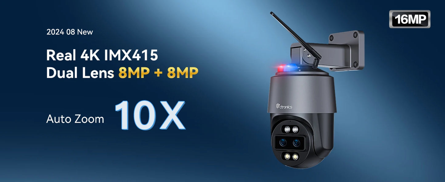 Ctronics Real 4K Outdoor Surveillance Camera 5G Wifi 8MP 3840x2160P Full Color Night Vision Security IP Camera 360 Auto Tracking