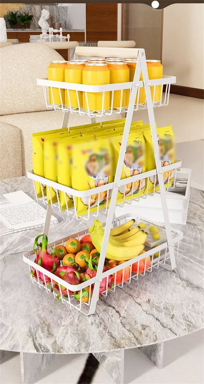 2025 New Portable Iron Kitchen Storage Rack Multifunctional Fruit Basket Multi-layer Snack Storage Shelf
