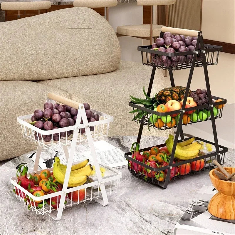 2025 New Portable Iron Kitchen Storage Rack Multifunctional Fruit Basket Multi-layer Snack Storage Shelf