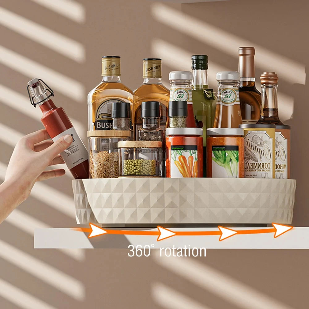 1Pc Kitchen Storage Spice Rack 360 Degree Rotating Cabinet Storage Rack Tray Cosmetic Storage Rack Non-slip Spice Round Rack