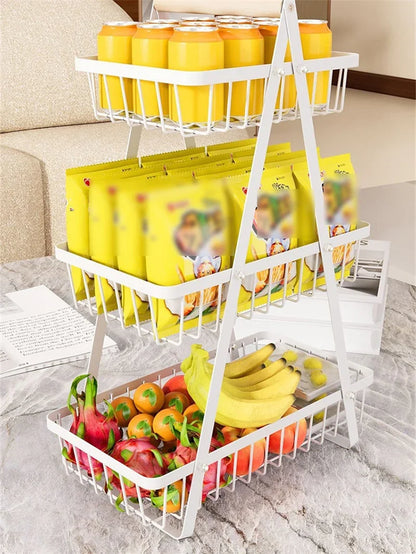 2025 New Portable Iron Kitchen Storage Rack Multifunctional Fruit Basket Multi-layer Snack Storage Shelf