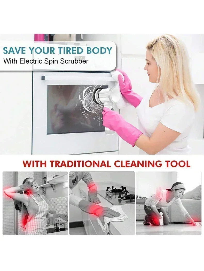 Electric Spin Scrubber 5 in 1 Electric Cleaning Brush Bathroom Cleaning Brush with 5 Replaceable Heads, Handheld Cleaning Brush