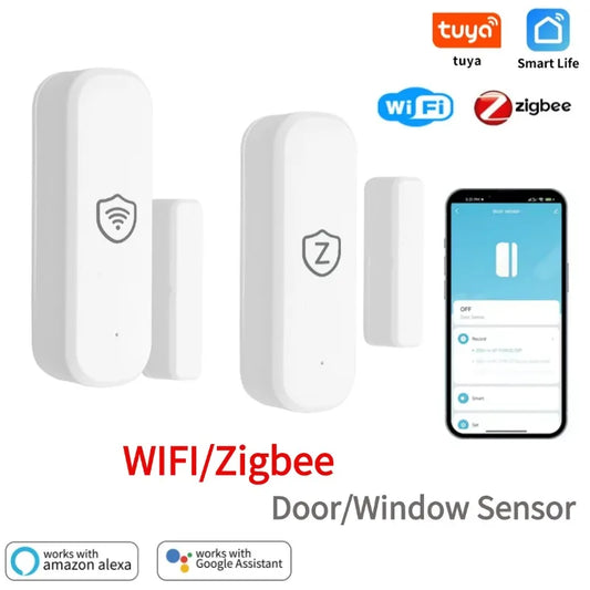 Tuya WiFi or Zigbee Door Window Sensor Smart Home Open Closed Alarm Security System App Remote Monitoring Smart Life Products