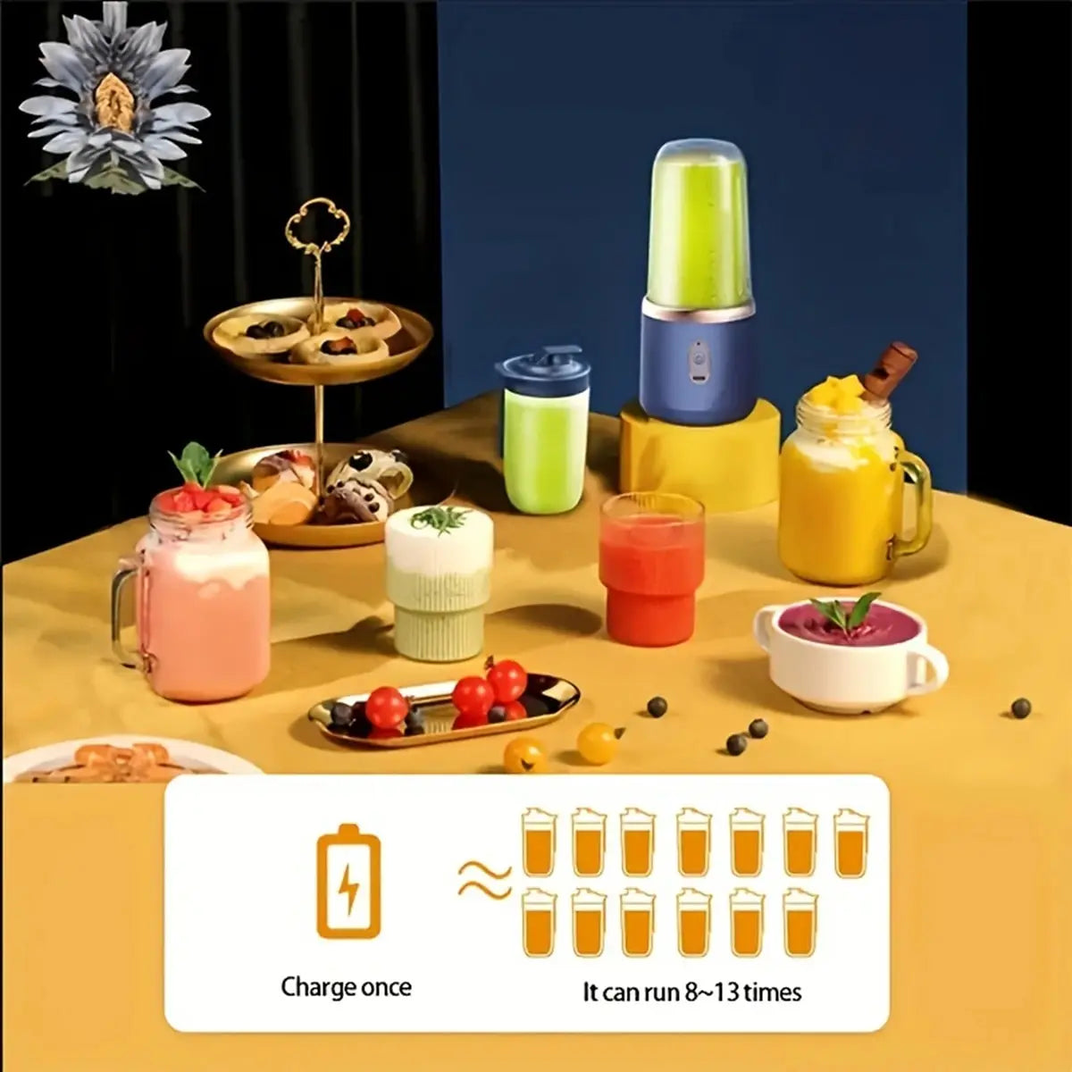 1PCS Juice Extractor Juice Cup Portable Rechargeable Small Juice Cup Home and Outdoor Multifunctional Juice Mixing 2Cups