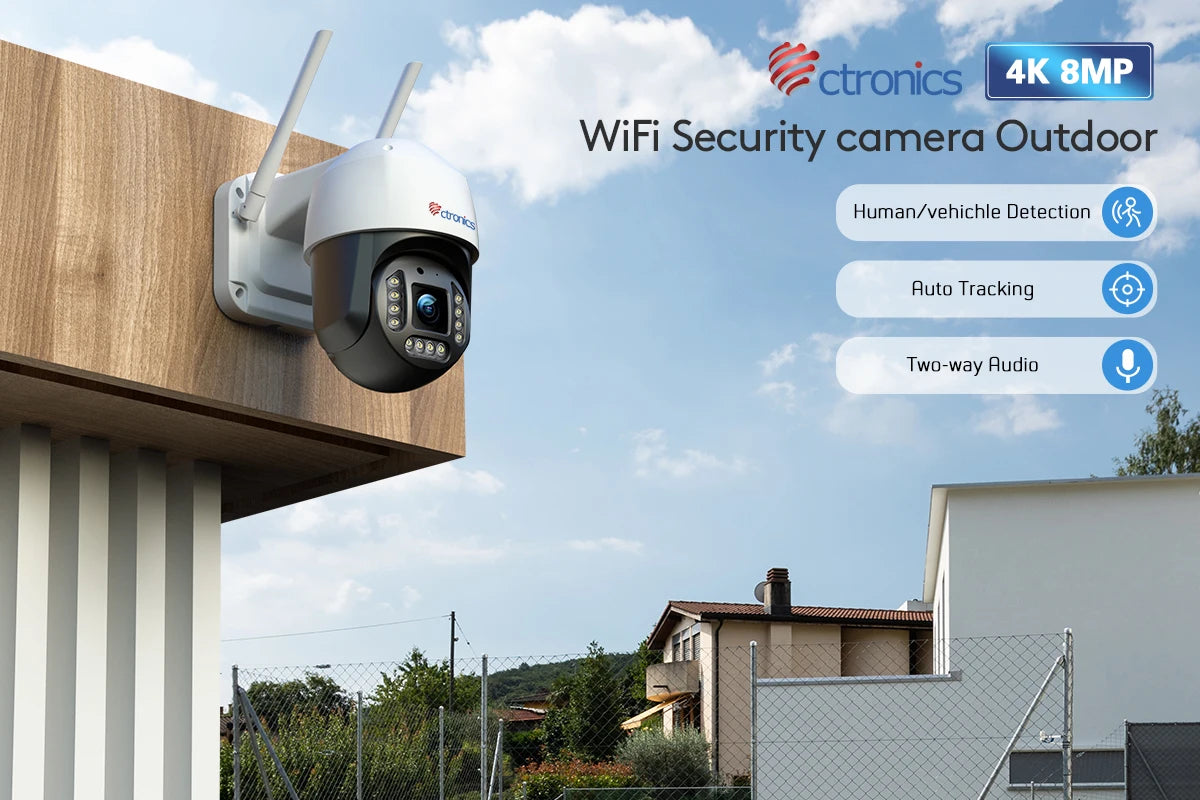 Ctronics Real 4K Outdoor Surveillance Camera 5G Wifi 8MP 3840x2160P Full Color Night Vision Security IP Camera 360 Auto Tracking