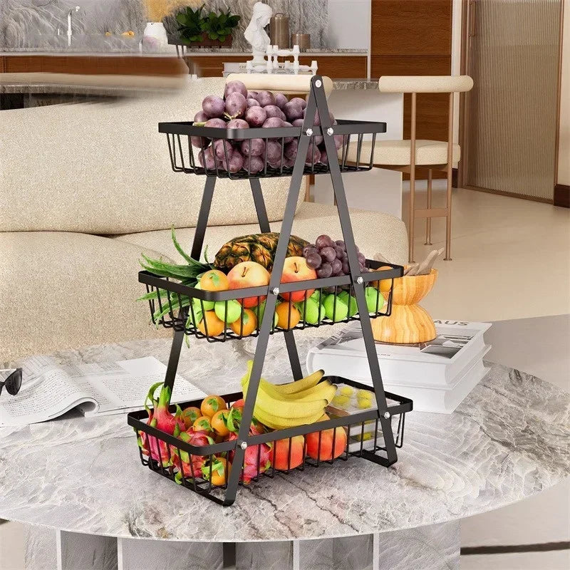 2025 New Portable Iron Kitchen Storage Rack Multifunctional Fruit Basket Multi-layer Snack Storage Shelf