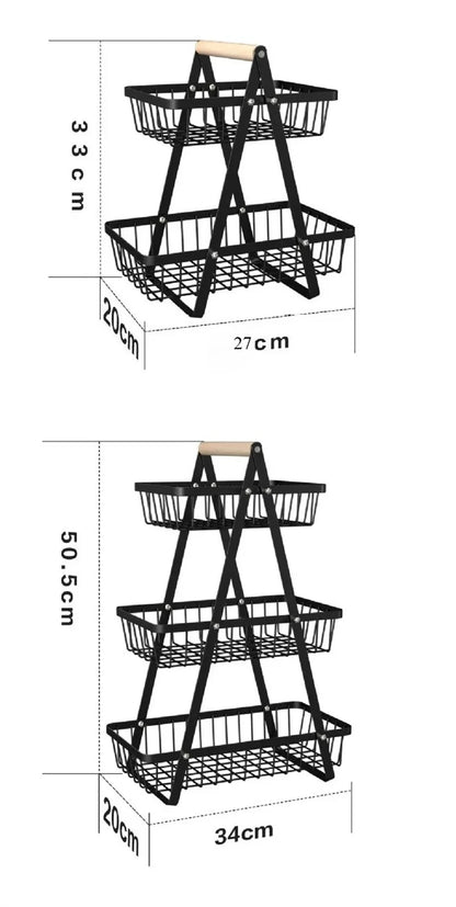 2025 New Portable Iron Kitchen Storage Rack Multifunctional Fruit Basket Multi-layer Snack Storage Shelf