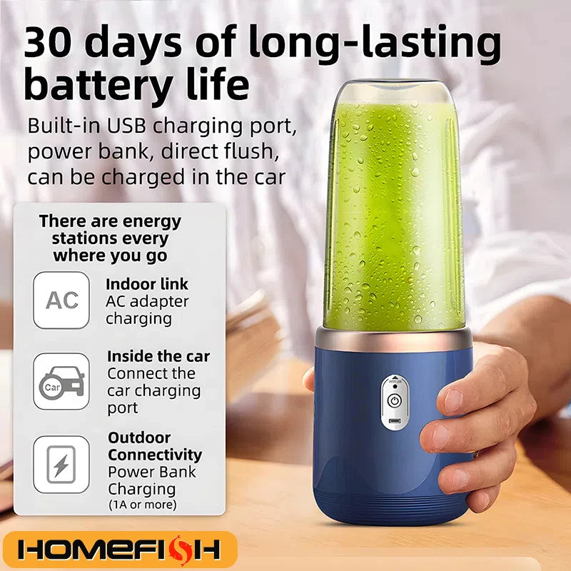 1PCS Juice Extractor Juice Cup Portable Rechargeable Small Juice Cup Home and Outdoor Multifunctional Juice Mixing 2Cups