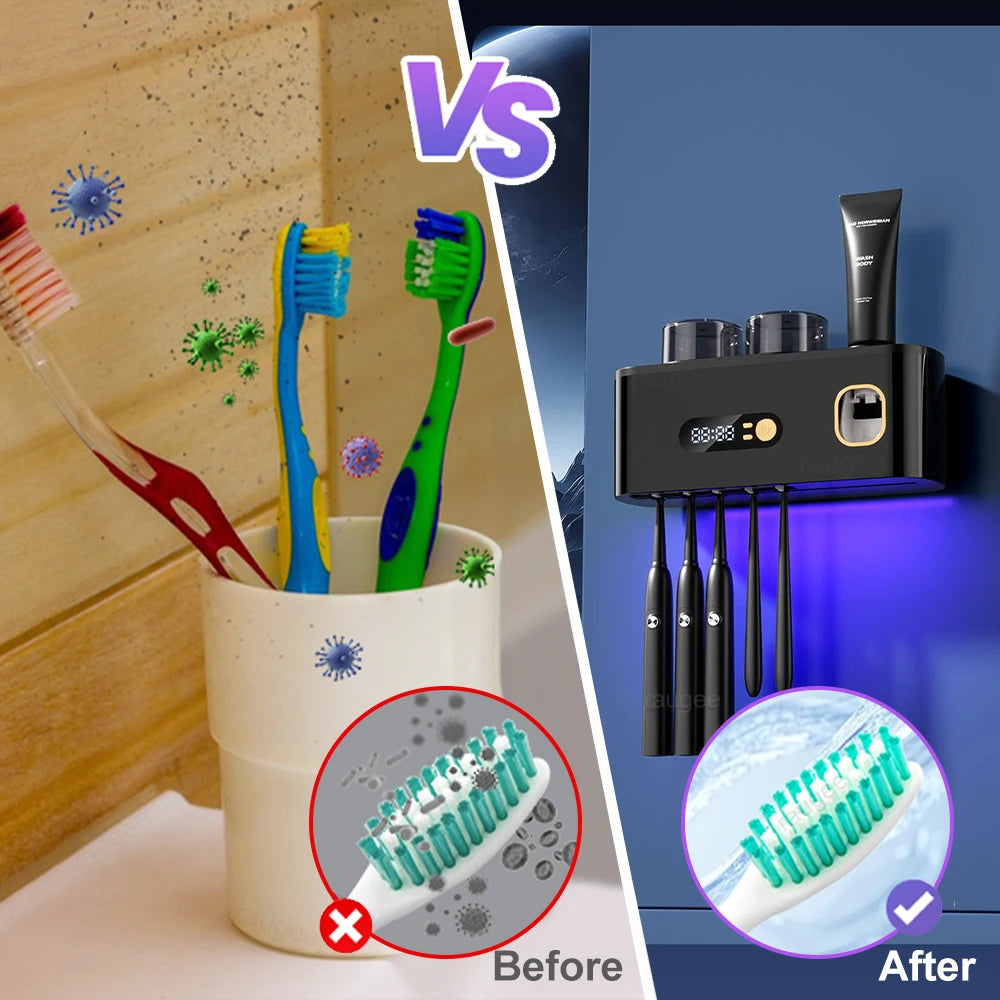 Portable Toothbrush Sterilizer Wireless Toothbrush UV Sterilization Rechargeable Wall Mounted Electric Toothbrush Dryer Holder