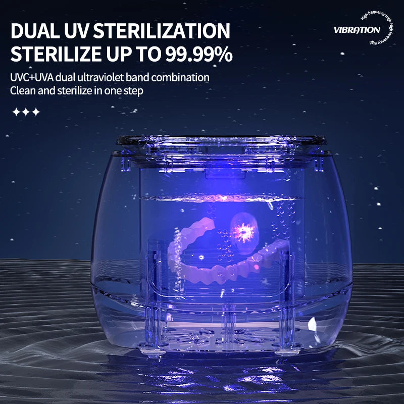 TINSOL 48kHz Ultrasonic Cleaner with UV Sterilizer Convenient Home Cleaning Solution for Jewelry, Dentures and Clear Aligners