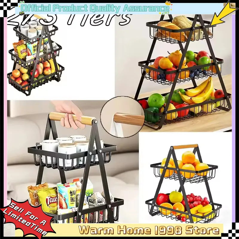 2025 New Portable Iron Kitchen Storage Rack Multifunctional Fruit Basket Multi-layer Snack Storage Shelf