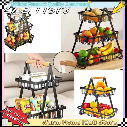 2025 New Portable Iron Kitchen Storage Rack Multifunctional Fruit Basket Multi-layer Snack Storage Shelf