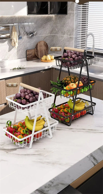 2025 New Portable Iron Kitchen Storage Rack Multifunctional Fruit Basket Multi-layer Snack Storage Shelf