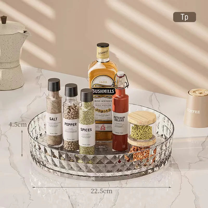 1Pc Kitchen Storage Spice Rack 360 Degree Rotating Cabinet Storage Rack Tray Cosmetic Storage Rack Non-slip Spice Round Rack