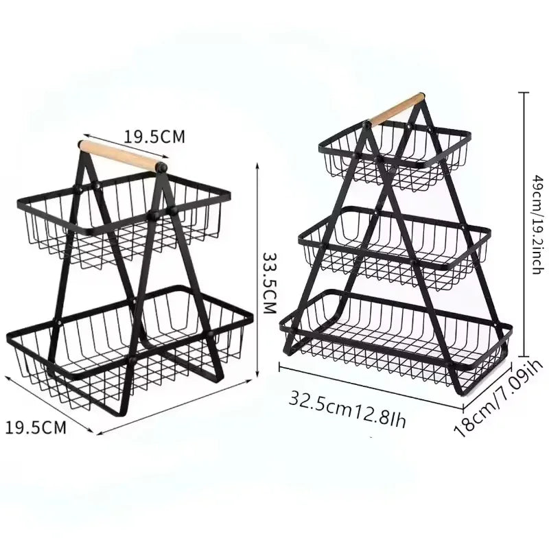 2025 New Portable Iron Kitchen Storage Rack Multifunctional Fruit Basket Multi-layer Snack Storage Shelf