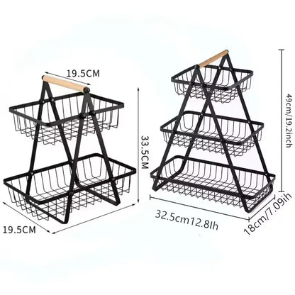 2025 New Portable Iron Kitchen Storage Rack Multifunctional Fruit Basket Multi-layer Snack Storage Shelf