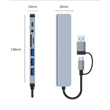 8 in 2 USB +Type C HUB Docking Station with 3.5mm Audio Jack Adapter Micro SD Card Reader Laptop Tablet Phone Disk Converter