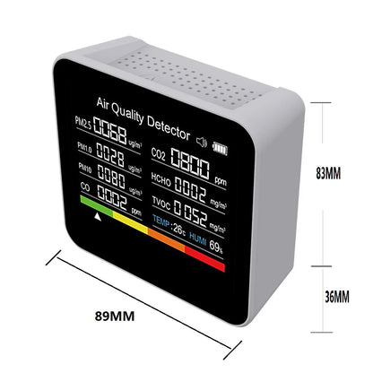 9 In 1 Air Quality Monitor CO2 Meter CO TVOC HCHO PM2.5 PM1.0 PM10 Temperature And Humidity Measurement Carbon Dioxide Detector