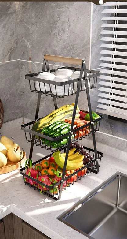 2025 New Portable Iron Kitchen Storage Rack Multifunctional Fruit Basket Multi-layer Snack Storage Shelf