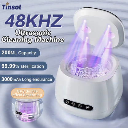 TINSOL 48kHz Ultrasonic Cleaner with UV Sterilizer Convenient Home Cleaning Solution for Jewelry, Dentures and Clear Aligners