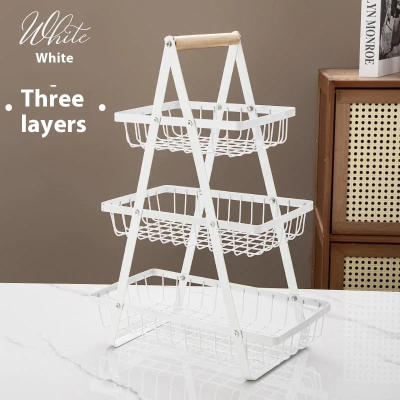 2025 New Portable Iron Kitchen Storage Rack Multifunctional Fruit Basket Multi-layer Snack Storage Shelf