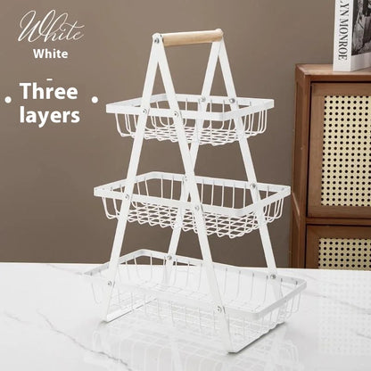 2025 New Portable Iron Kitchen Storage Rack Multifunctional Fruit Basket Multi-layer Snack Storage Shelf