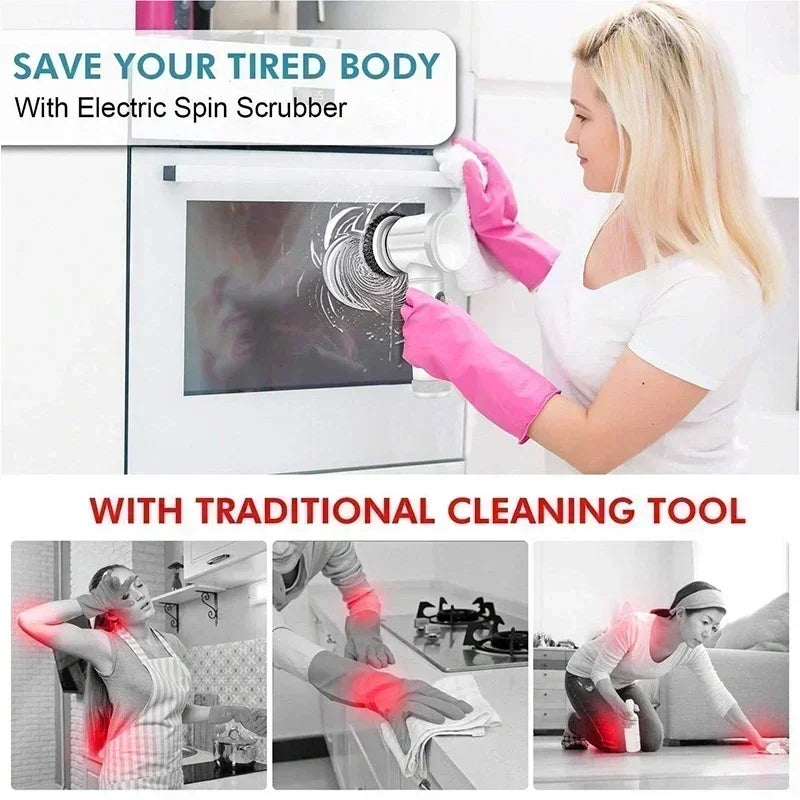 Electric Spin Scrubber 5 in 1 Electric Cleaning Brush Bathroom Cleaning Brush with 5 Replaceable Heads, Handheld Cleaning Brush