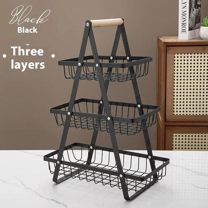 2025 New Portable Iron Kitchen Storage Rack Multifunctional Fruit Basket Multi-layer Snack Storage Shelf