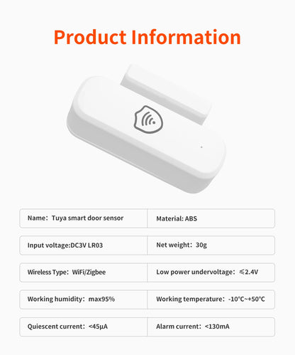 Tuya WiFi Zigbee Senors Door / Window Contact Detector Smart Life App Remote Control Supports Alexa And Google Home Voice