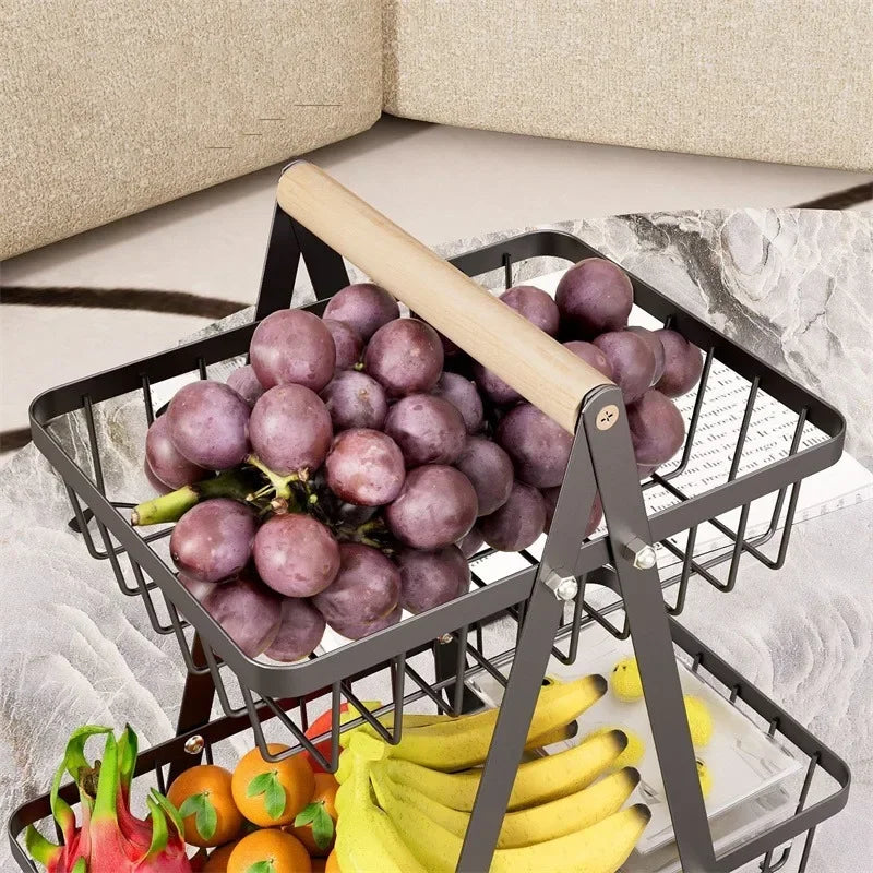 2025 New Portable Iron Kitchen Storage Rack Multifunctional Fruit Basket Multi-layer Snack Storage Shelf