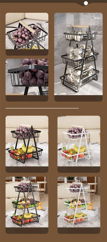 2025 New Portable Iron Kitchen Storage Rack Multifunctional Fruit Basket Multi-layer Snack Storage Shelf