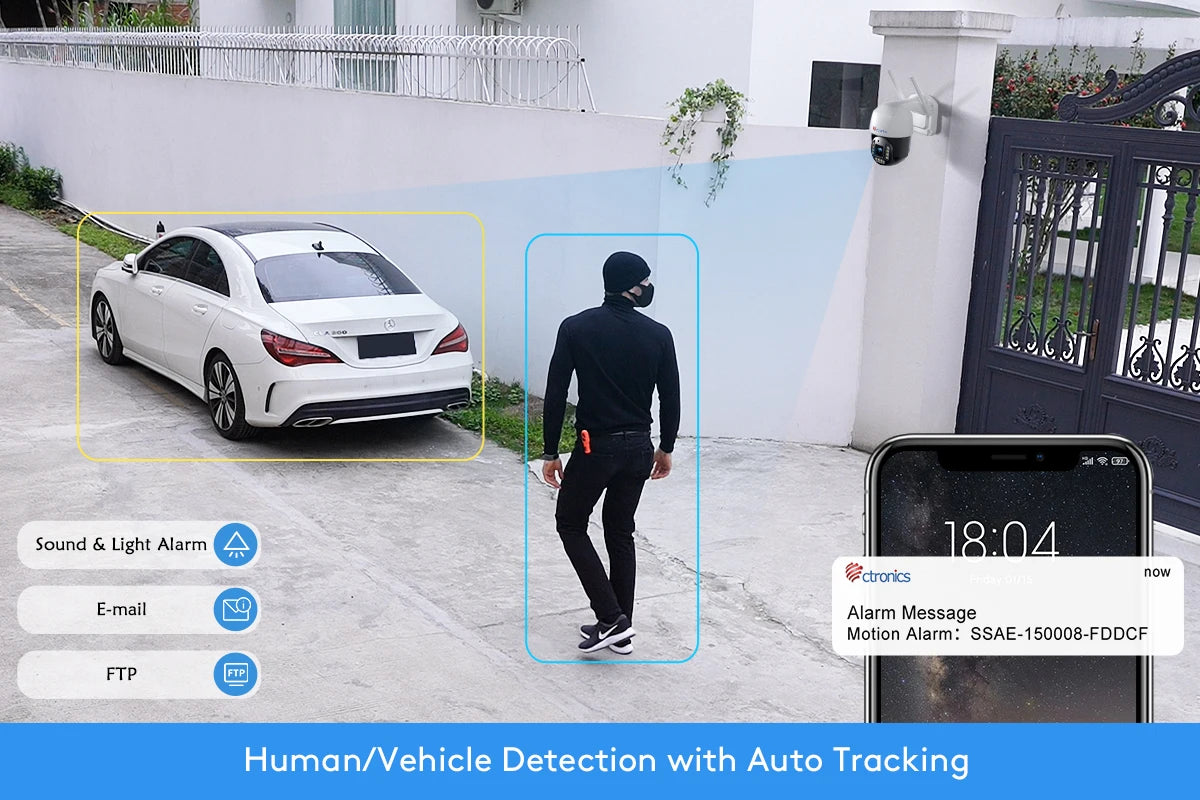 Ctronics Real 4K Outdoor Surveillance Camera 5G Wifi 8MP 3840x2160P Full Color Night Vision Security IP Camera 360 Auto Tracking