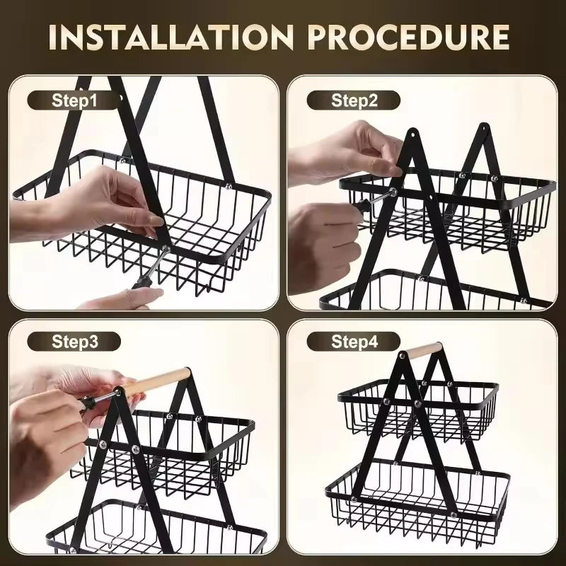 2025 New Portable Iron Kitchen Storage Rack Multifunctional Fruit Basket Multi-layer Snack Storage Shelf