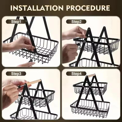 2025 New Portable Iron Kitchen Storage Rack Multifunctional Fruit Basket Multi-layer Snack Storage Shelf