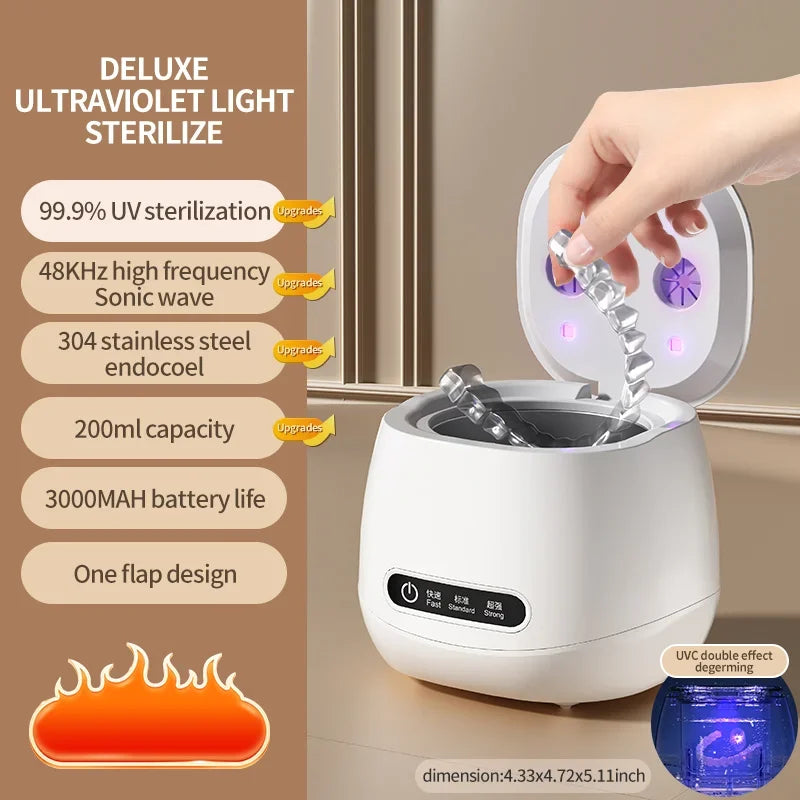 TINSOL 48kHz Ultrasonic Cleaner with UV Sterilizer Convenient Home Cleaning Solution for Jewelry, Dentures and Clear Aligners