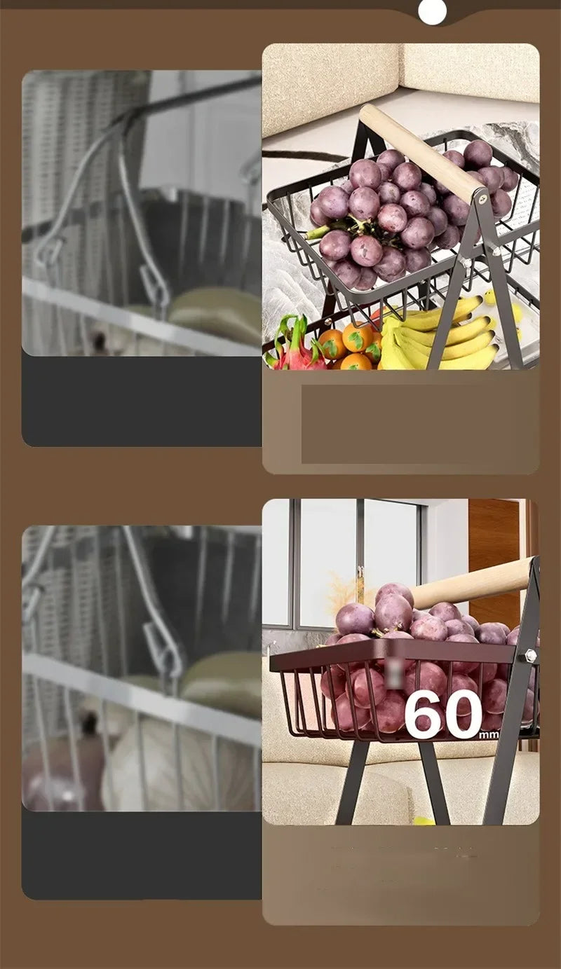 2025 New Portable Iron Kitchen Storage Rack Multifunctional Fruit Basket Multi-layer Snack Storage Shelf