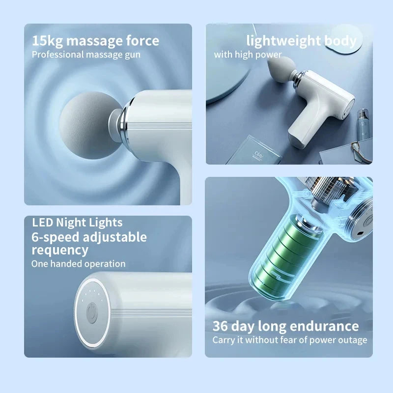 Portable Electric Massage Gun  with 4 Interchangeable Heads & LED Light for Full Body Relaxation Electric Massage Gun